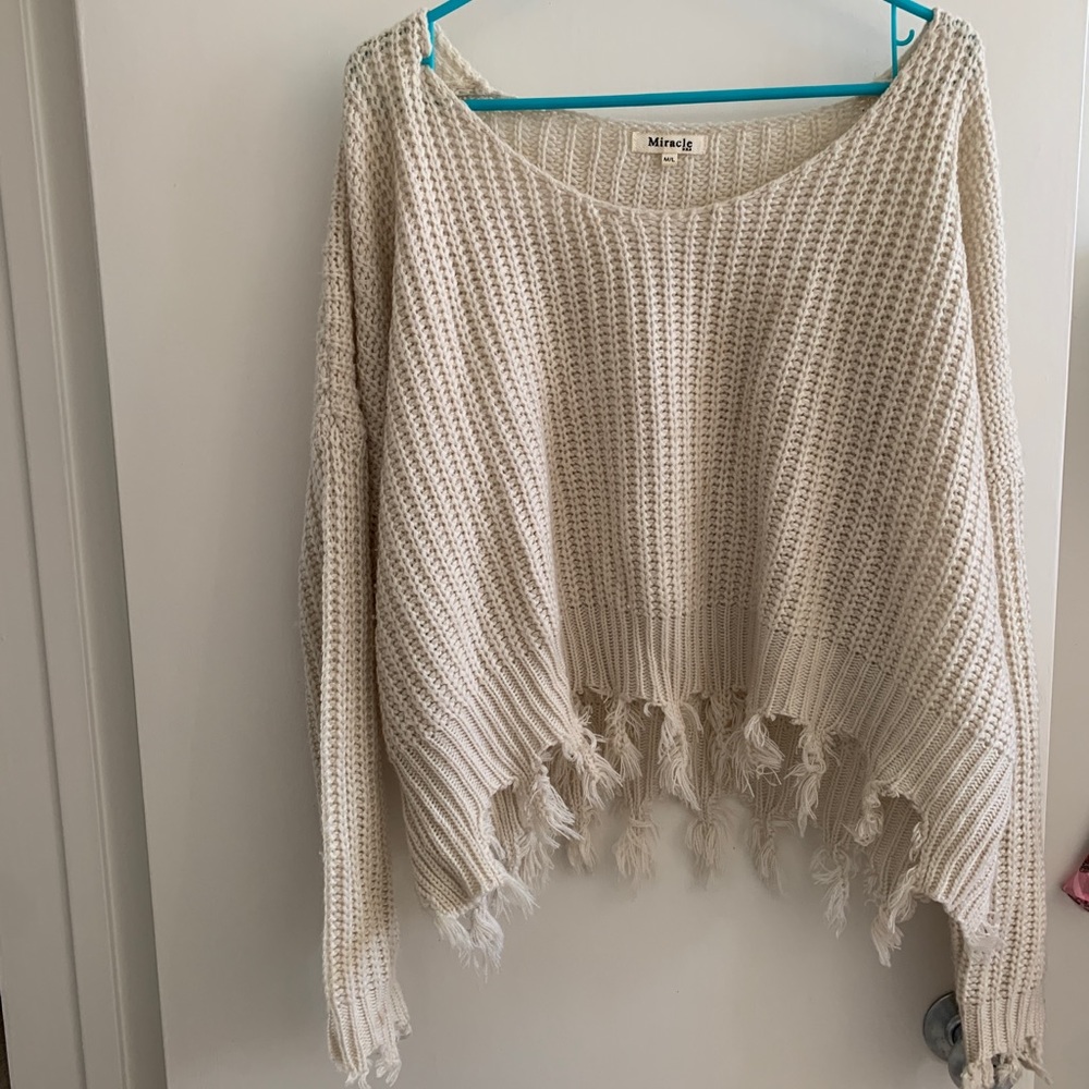 White fringe sweater